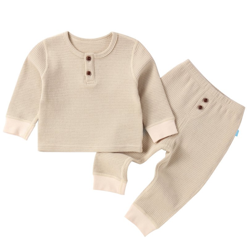 Waffle Spring children's clothing baby suit spring and autumn baby boy autumn clothes two-piece set