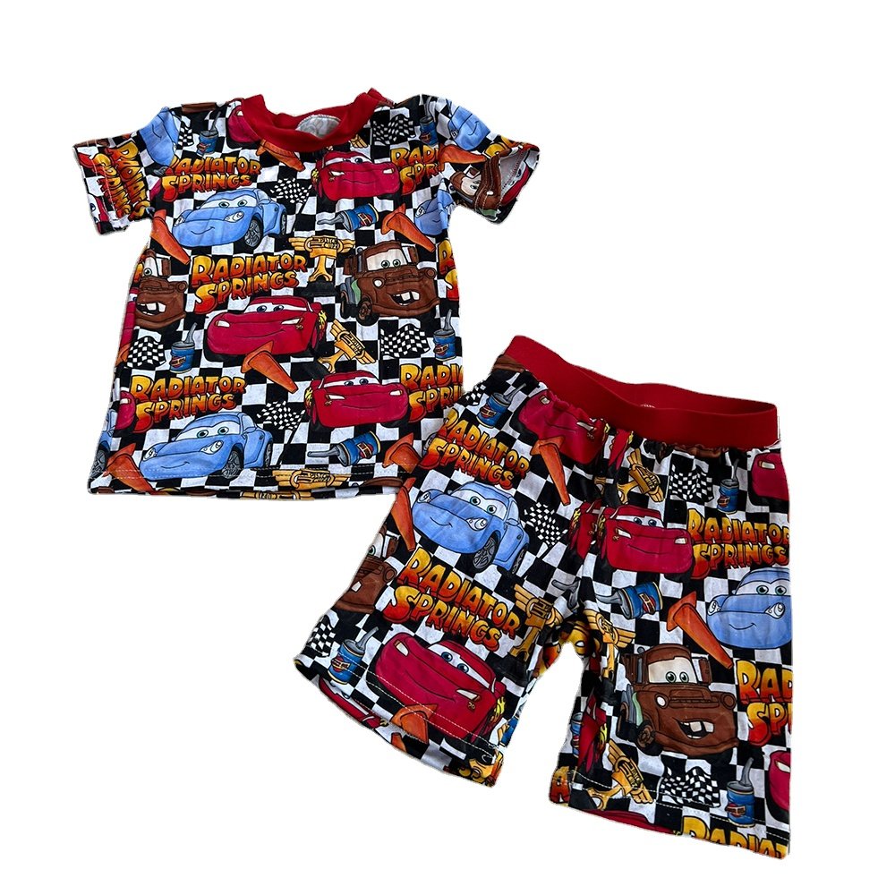 On Sale RTS Baby Infant Boys Bamboo Clothing Set Kids Racing Car Printed Pajamas Short Set Soft Breathable