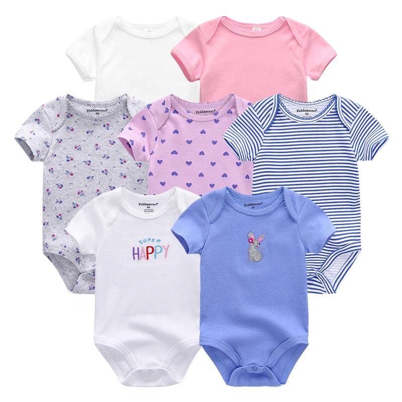 Newborn Baby Pajamas Sets Waffle Summer Short Sleeve Knitted Cotton Tops Boys Girls Outfits 2 Pieces Baby Clothing Quantity OEM