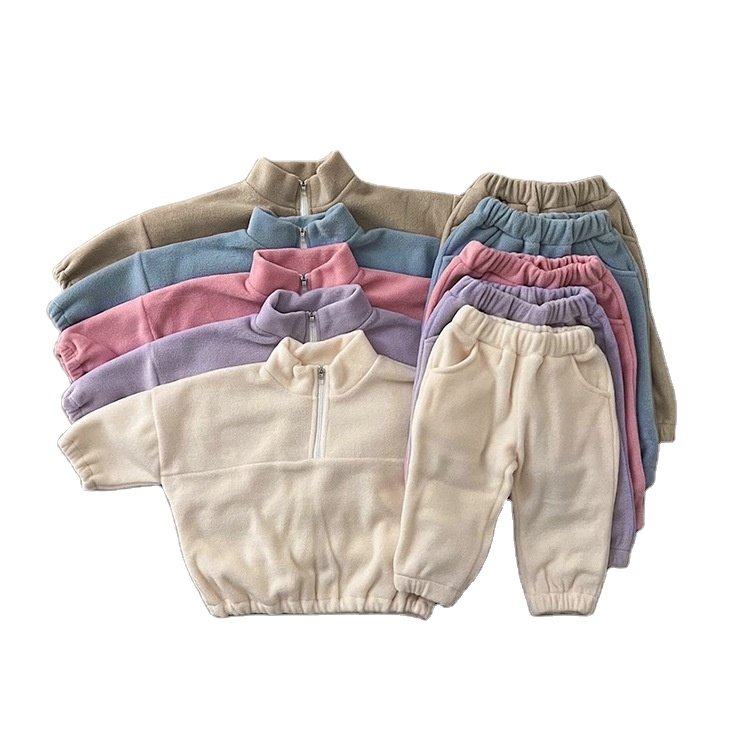 1-3 year old baby Standing Collar Plush Set, Baby Two-piece Set for Exter Autumn and Winter Infant and toddler fleeced 2pcs