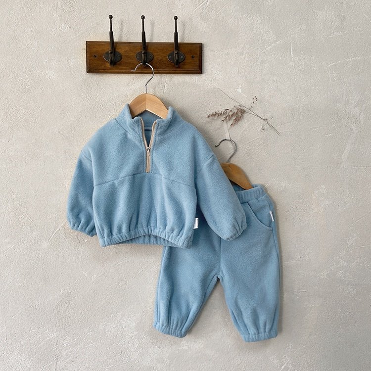 1-3 year old baby Standing Collar Plush Set, Baby Two-piece Set for Exter Autumn and Winter Infant and toddler fleeced 2pcs