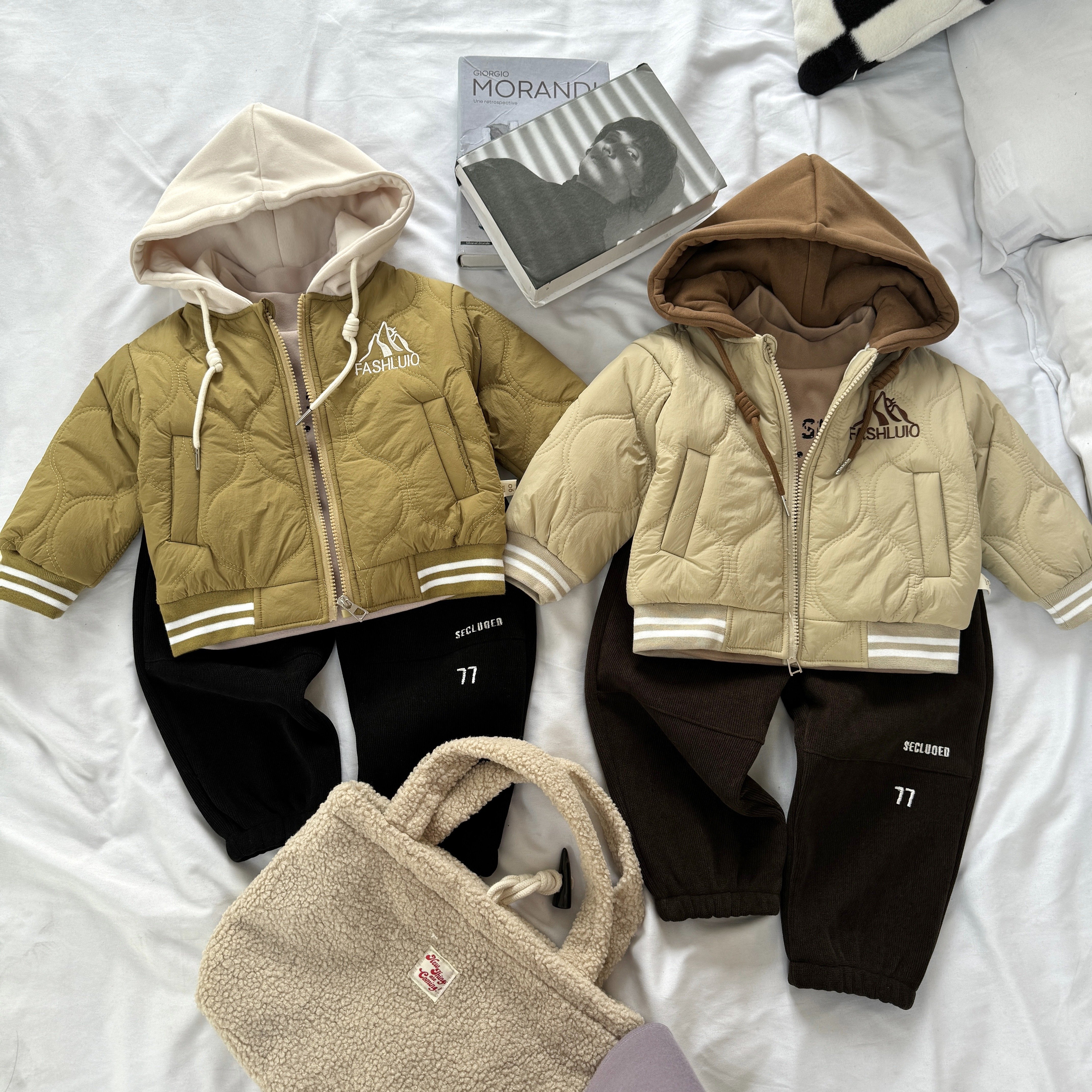 Boys' Set Autumn and Winter New Thickened Clothes Baby Fashionable Letter Hooded Coat Three Piece children clothing Set