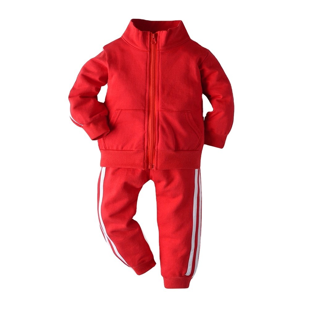Wholesale Good Quality Custom Solid Color Children Soft Cotton Sweatsuit Tops for Boys Kids zipper hooded 2 piece children sets