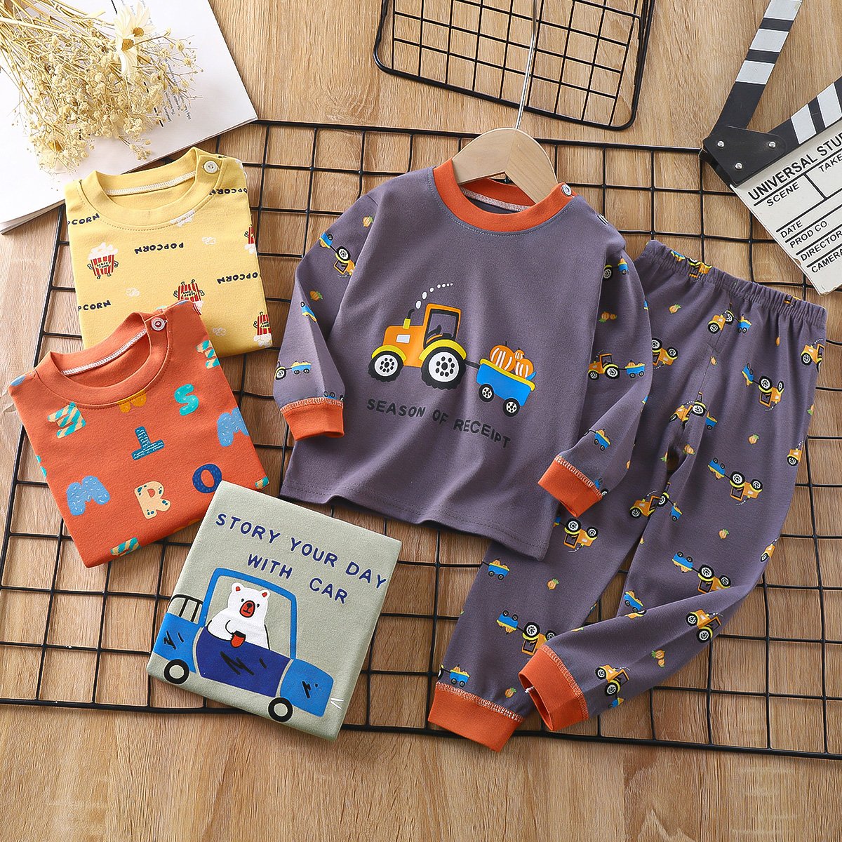 100% Cotton Kids Pyjamas Spring Winter Boy's Clothing with Cartoon and Print Patterns for Children's Sleepwear