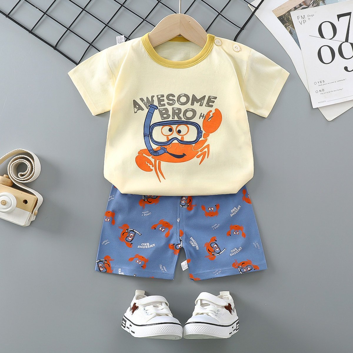 Summer Boy Pure Cotton Soft Children Wear Short Sleeve Shirts Printed Shorts Casual Sets Outfits