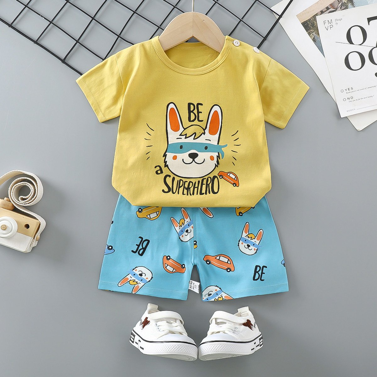 Summer Boy Pure Cotton Soft Children Wear Short Sleeve Shirts Printed Shorts Casual Sets Outfits