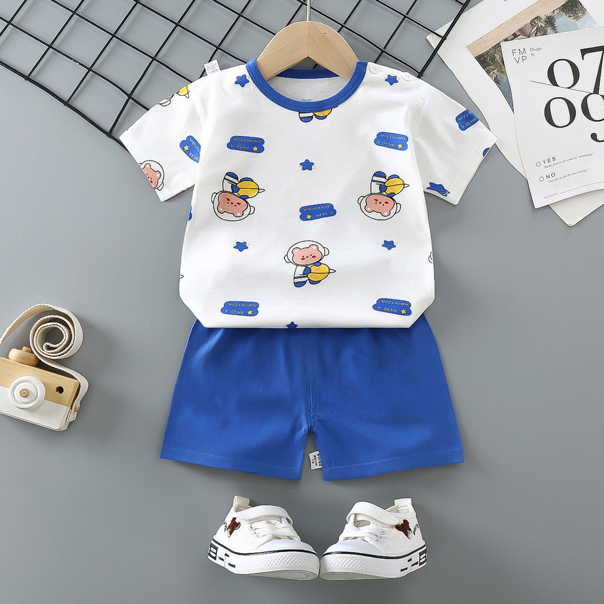 Summer Boy Pure Cotton Soft Children Wear Short Sleeve Shirts Printed Shorts Casual Sets Outfits