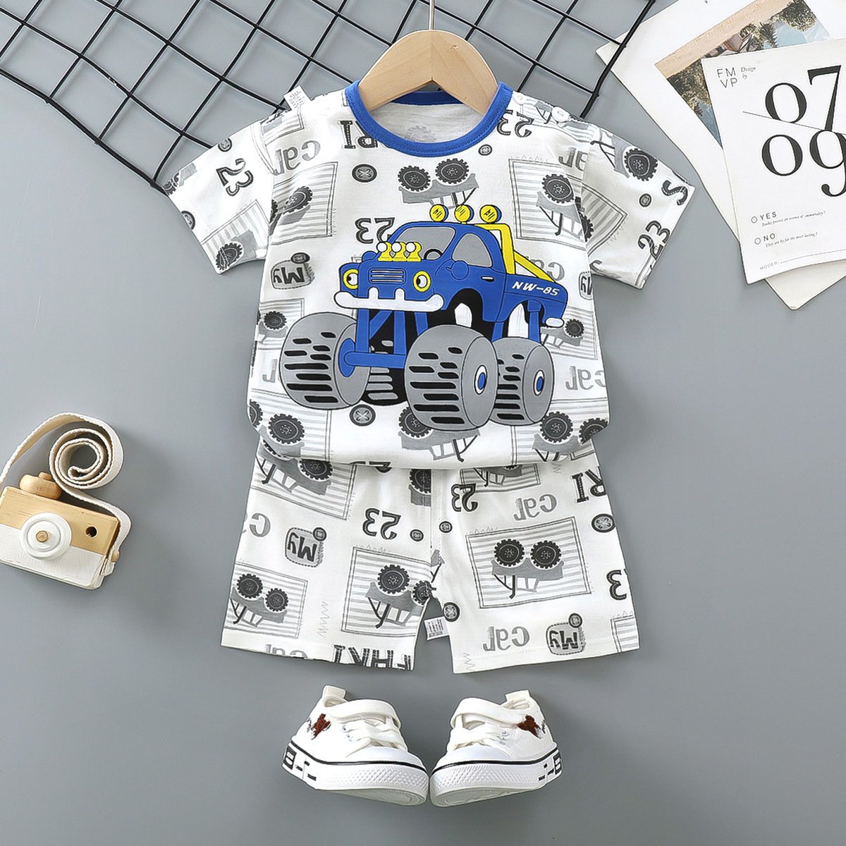 Summer Boy Pure Cotton Soft Children Wear Short Sleeve Shirts Printed Shorts Casual Sets Outfits