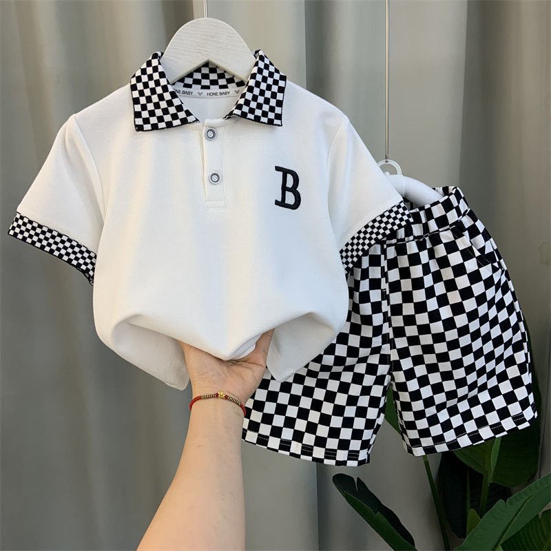 2024 wholesale kids clothing plaid kids boys summer clothes 2pcs set top+ pants kids wear children clothing sets