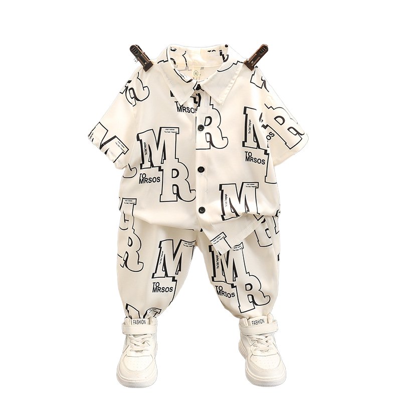 Newest Casual 2-Piece Summer Outfits for Teenage Boys Woven Fabric Printed Pattern Short Sleeve Shirt and Pants Clothing Sets