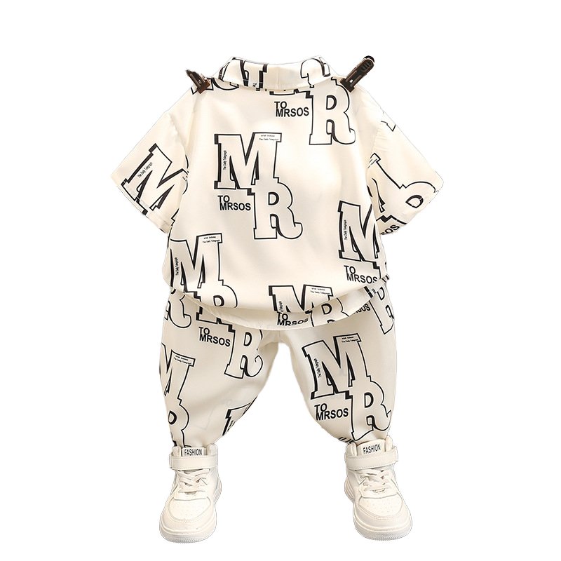 Newest Casual 2-Piece Summer Outfits for Teenage Boys Woven Fabric Printed Pattern Short Sleeve Shirt and Pants Clothing Sets