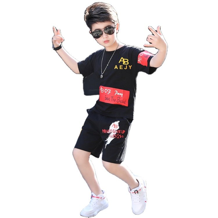 Black handsome boy suit short-sleeved summer children's clothing wholesale boys