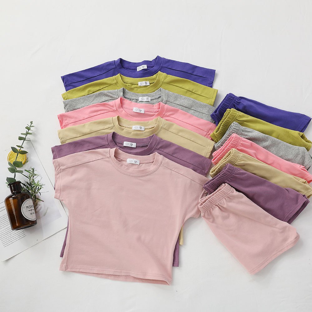children's summer clothing set cotton children's sports set summer boys and girls solid color summer shorts two-piece set