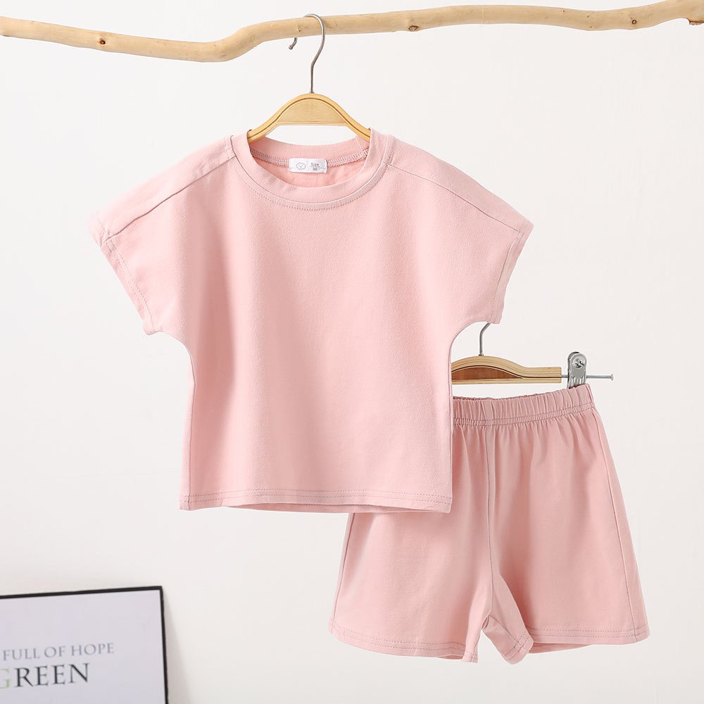 children's summer clothing set cotton children's sports set summer boys and girls solid color summer shorts two-piece set