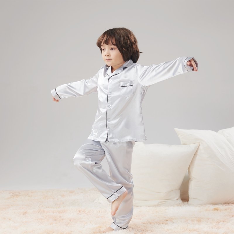 Kids Clothing Wholesale Solid Silk Pijama 2 Piece Toddler Boy Clothing Sets