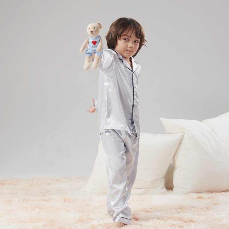 Kids Clothing Wholesale Solid Silk Pijama 2 Piece Toddler Boy Clothing Sets