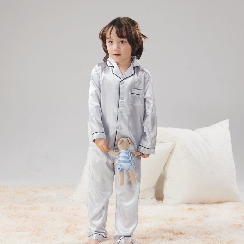 Kids Clothing Wholesale Solid Silk Pijama 2 Piece Toddler Boy Clothing Sets