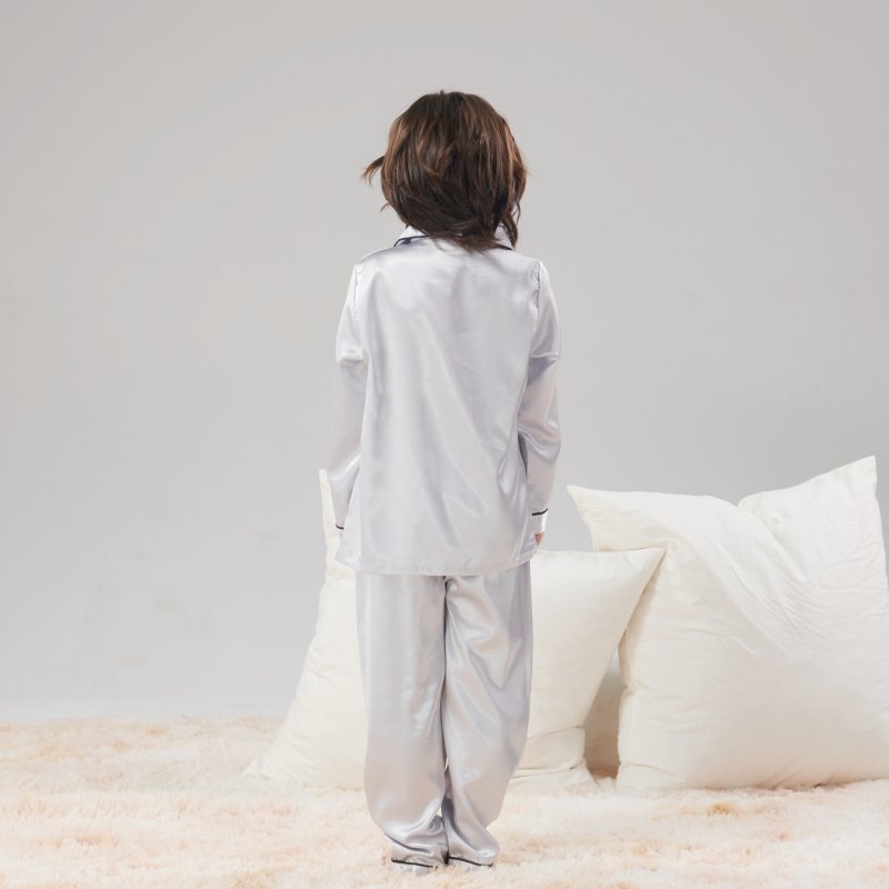 Kids Clothing Wholesale Solid Silk Pijama 2 Piece Toddler Boy Clothing Sets