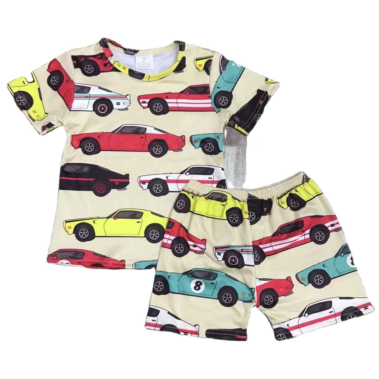 wholesale Children's leaves circle red raglan sleeve top red edge sports shorts suit boys clothing sets