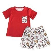 wholesale Children's leaves circle red raglan sleeve top red edge sports shorts suit boys clothing sets