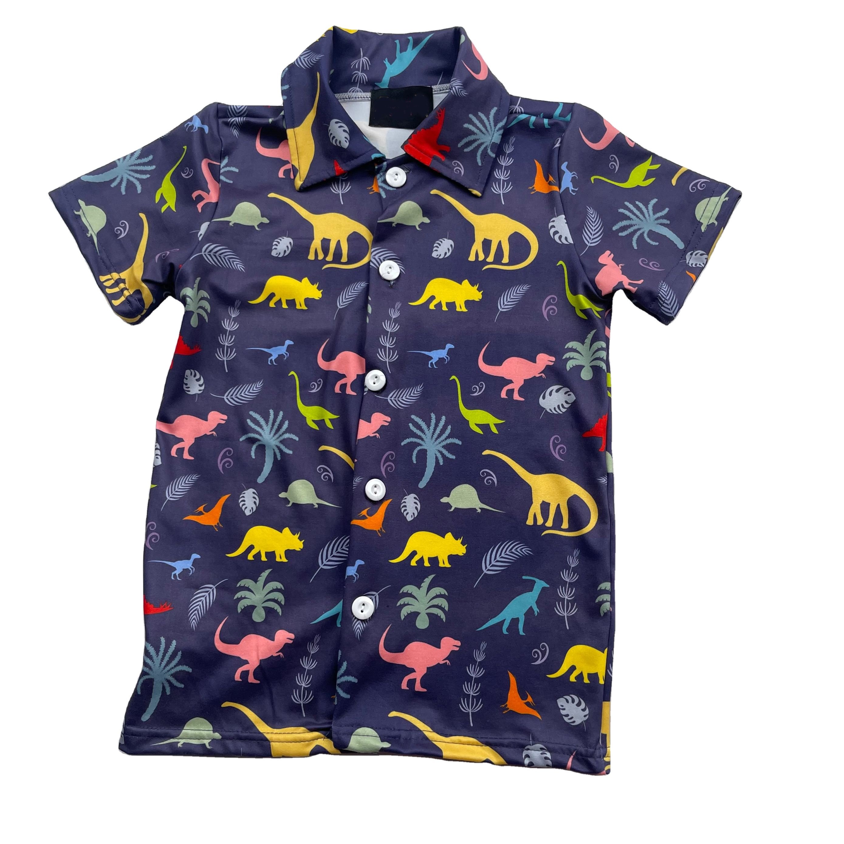 Qingli Oem Boutique Kids Clothing Milk Silk Custom Printed Toddler's Top Summer Boys Button Up Shirts