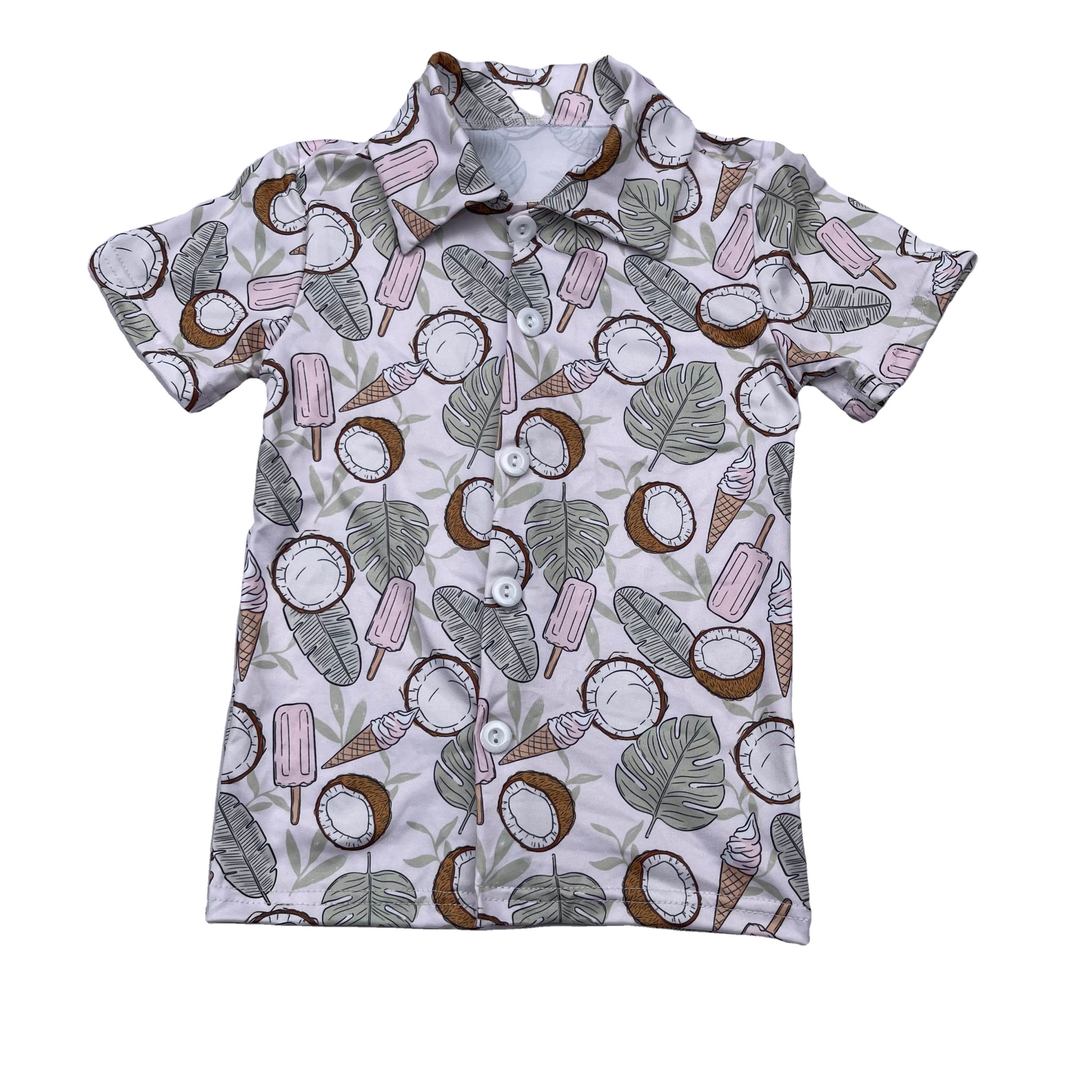 Qingli Oem Boutique Kids Clothing Milk Silk Custom Printed Toddler's Top Summer Boys Button Up Shirts