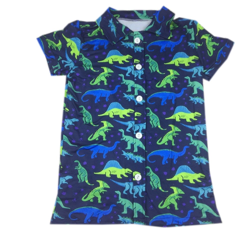 Qingli Oem Boutique Kids Clothing Milk Silk Custom Printed Toddler's Top Summer Boys Button Up Shirts