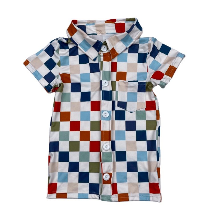 Qingli Oem Boutique Kids Clothing Milk Silk Custom Printed Toddler's Top Summer Boys Button Up Shirts