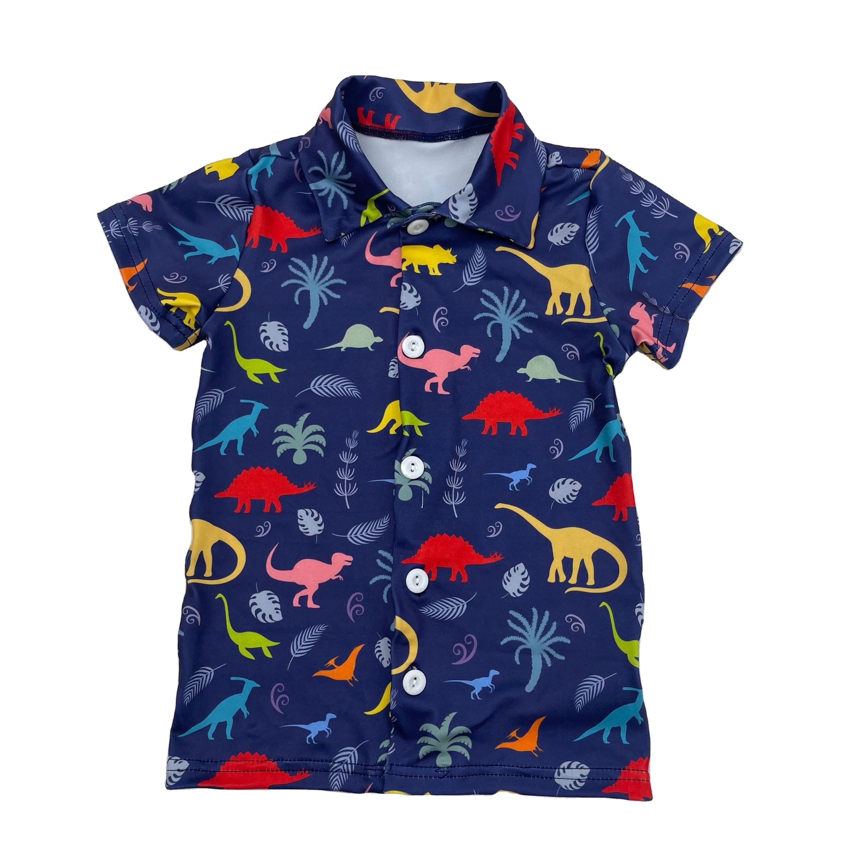 Qingli Oem Boutique Kids Clothing Milk Silk Custom Printed Toddler's Top Summer Boys Button Up Shirts