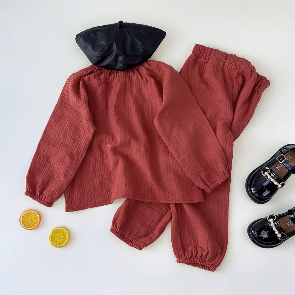 Baby Clothes Wholesale Children Suit Kids Sets Cotton Linen Crepe Home Wear Baby Clothing Set