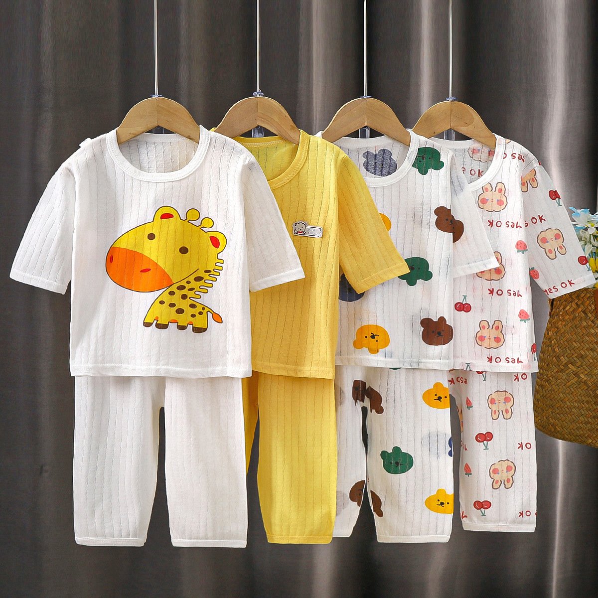 Cotton cartoon children's loungewear Cool quick dry casual clothing set for boys and girls