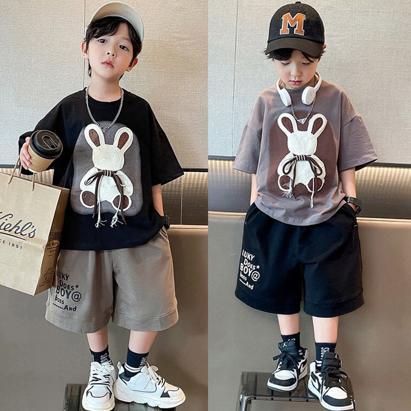 Hao Baby Boys' Short Sleeve Set Summer New Printed Children's Clothing Handsome Two Piece Children's Clothing
