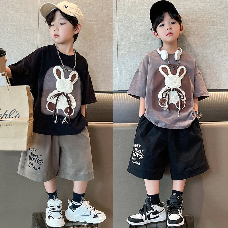 Hao Baby Boys' Short Sleeve Set Summer New Printed Children's Clothing Handsome Two Piece Children's Clothing
