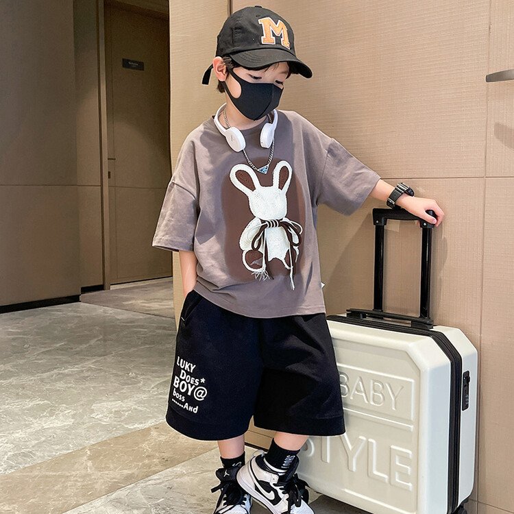 Hao Baby Boys' Short Sleeve Set Summer New Printed Children's Clothing Handsome Two Piece Children's Clothing