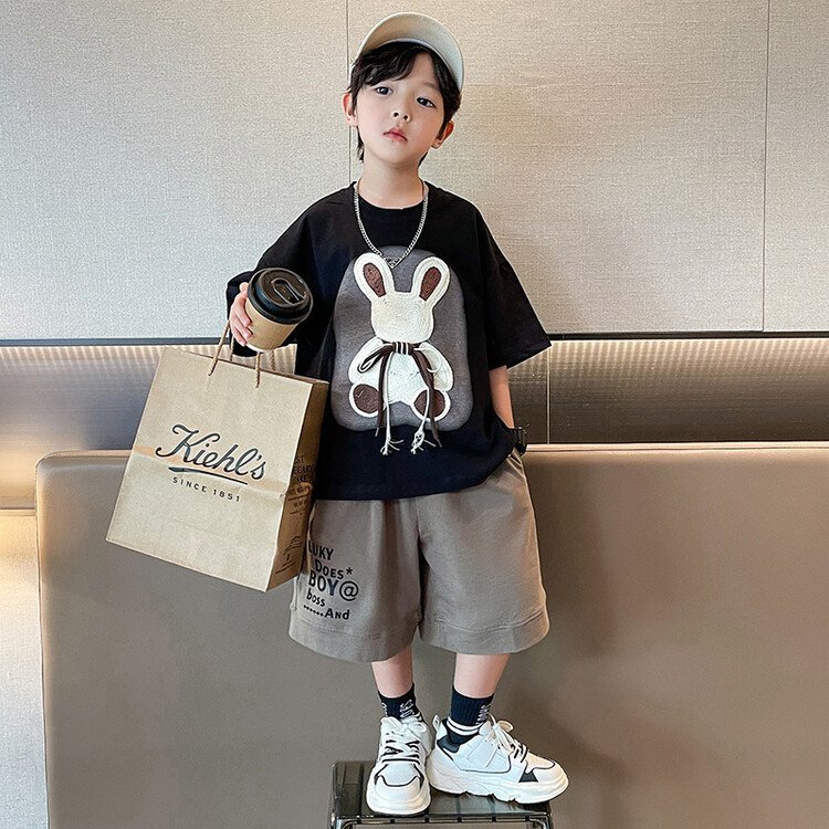 Hao Baby Boys' Short Sleeve Set Summer New Printed Children's Clothing Handsome Two Piece Children's Clothing