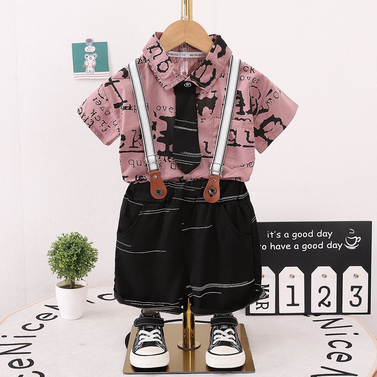 Summer Children Boys Clothing Set Stripe Casual Formal Kids Cotton Bow Shirt Suspender Pants Outfits Baby Boy's Gentleman Suit
