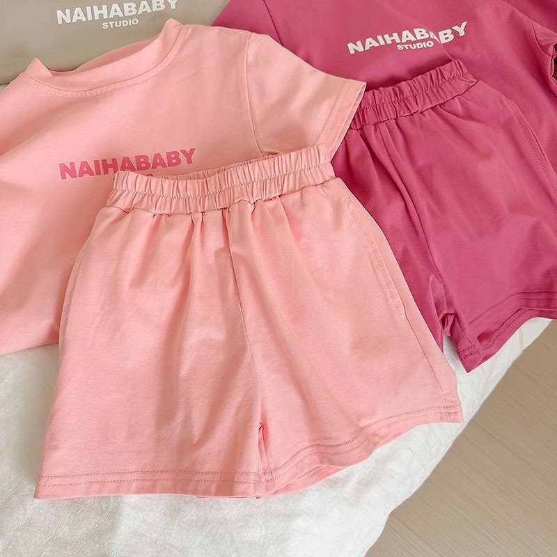 Summer outdoor sportswear Boys and Girls Loose Activewear Letter Printed Tracksuit Children's Clothing Sets
