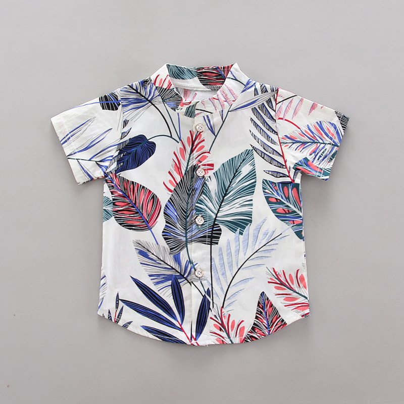 Leaf Print Gentleman Shirt Tops Shorts Pants Summer Fashion Casual Style Children Boys Clothing Sets Baby Kids Clothes Sets