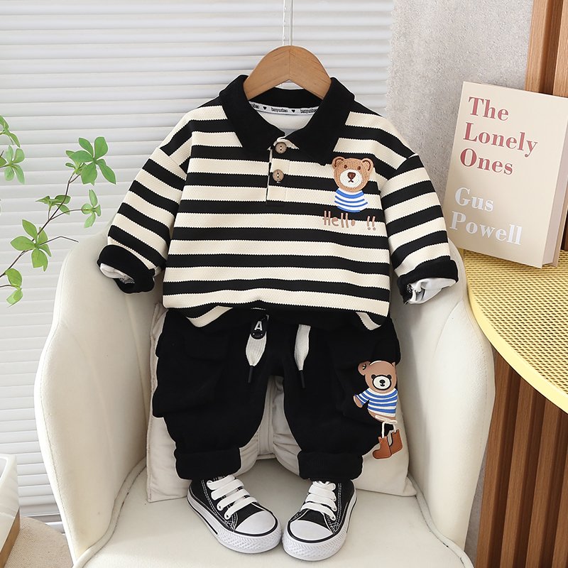 2024 New Arrival Boys Clothing Sets Long Sleeve Polo Shirt and Jeans Two-Piece Cotton Printed Baby Boy's Wholesale