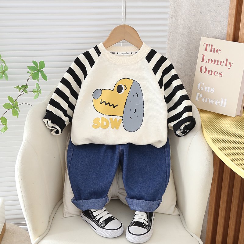2024 New Arrival Boys Clothing Sets Long Sleeve Polo Shirt and Jeans Two-Piece Cotton Printed Baby Boy's Wholesale