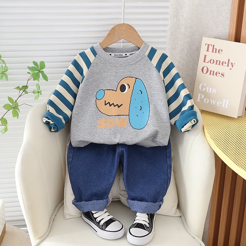 2024 New Arrival Boys Clothing Sets Long Sleeve Polo Shirt and Jeans Two-Piece Cotton Printed Baby Boy's Wholesale
