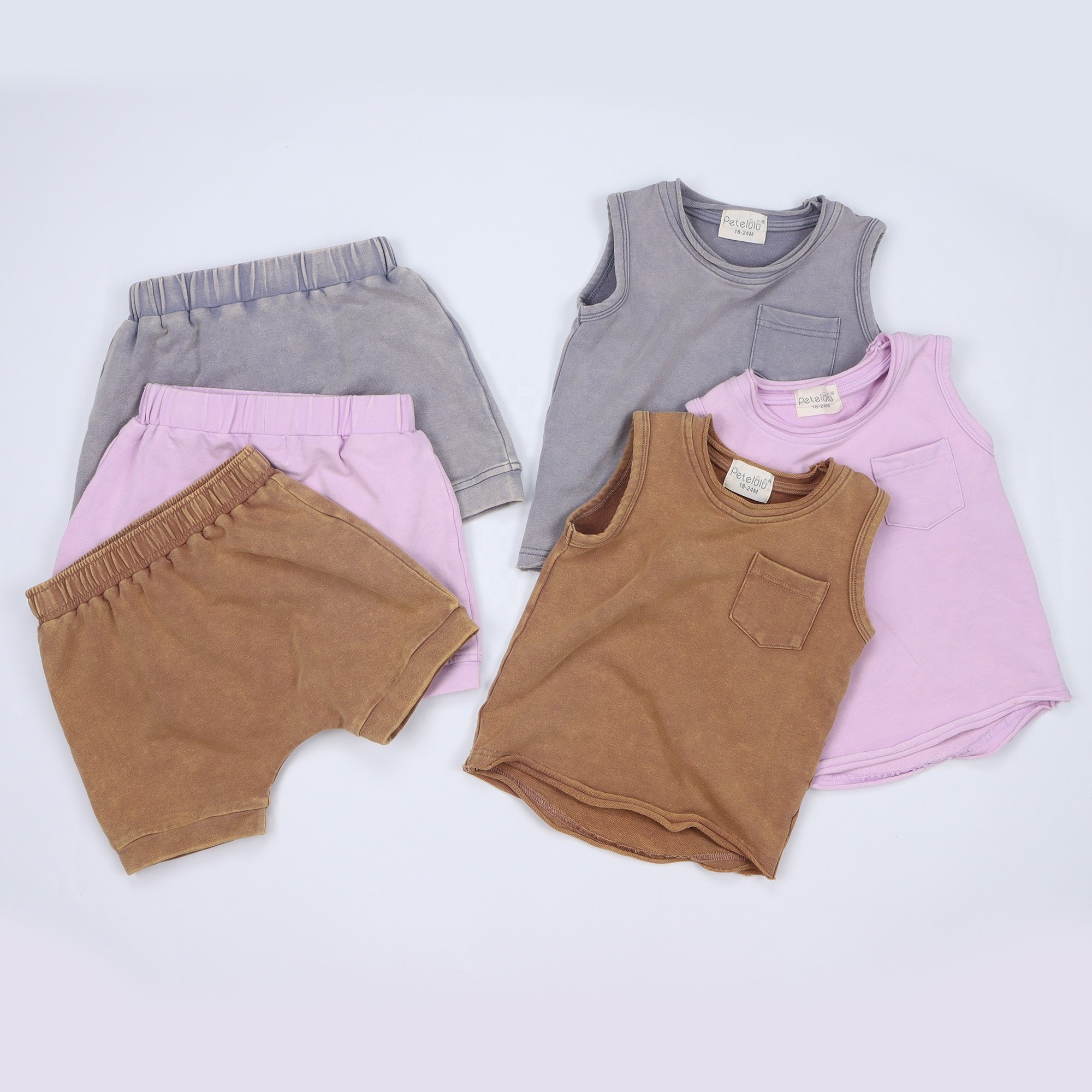 Unisex Premium Quality Antique Baby Vest Two-piece Organic Spandex Kids Clothes Set Vintage Toddler Boys Clothing Set For Summer