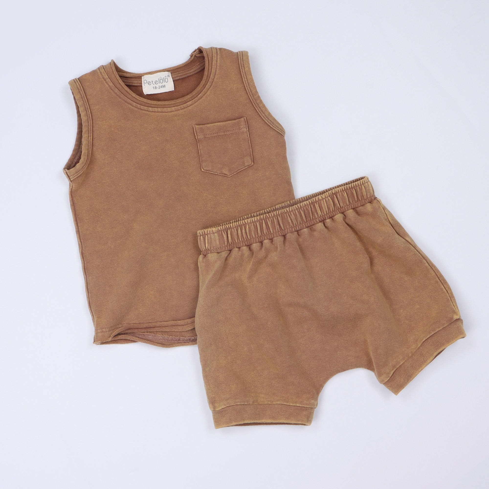 Unisex Premium Quality Antique Baby Vest Two-piece Organic Spandex Kids Clothes Set Vintage Toddler Boys Clothing Set For Summer