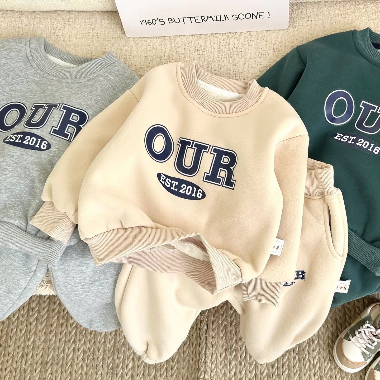 New Arrival Winter Autumn Kids Hoodies Suits 2pcs Letter Print Thickening Casual Boys Clothing Sets