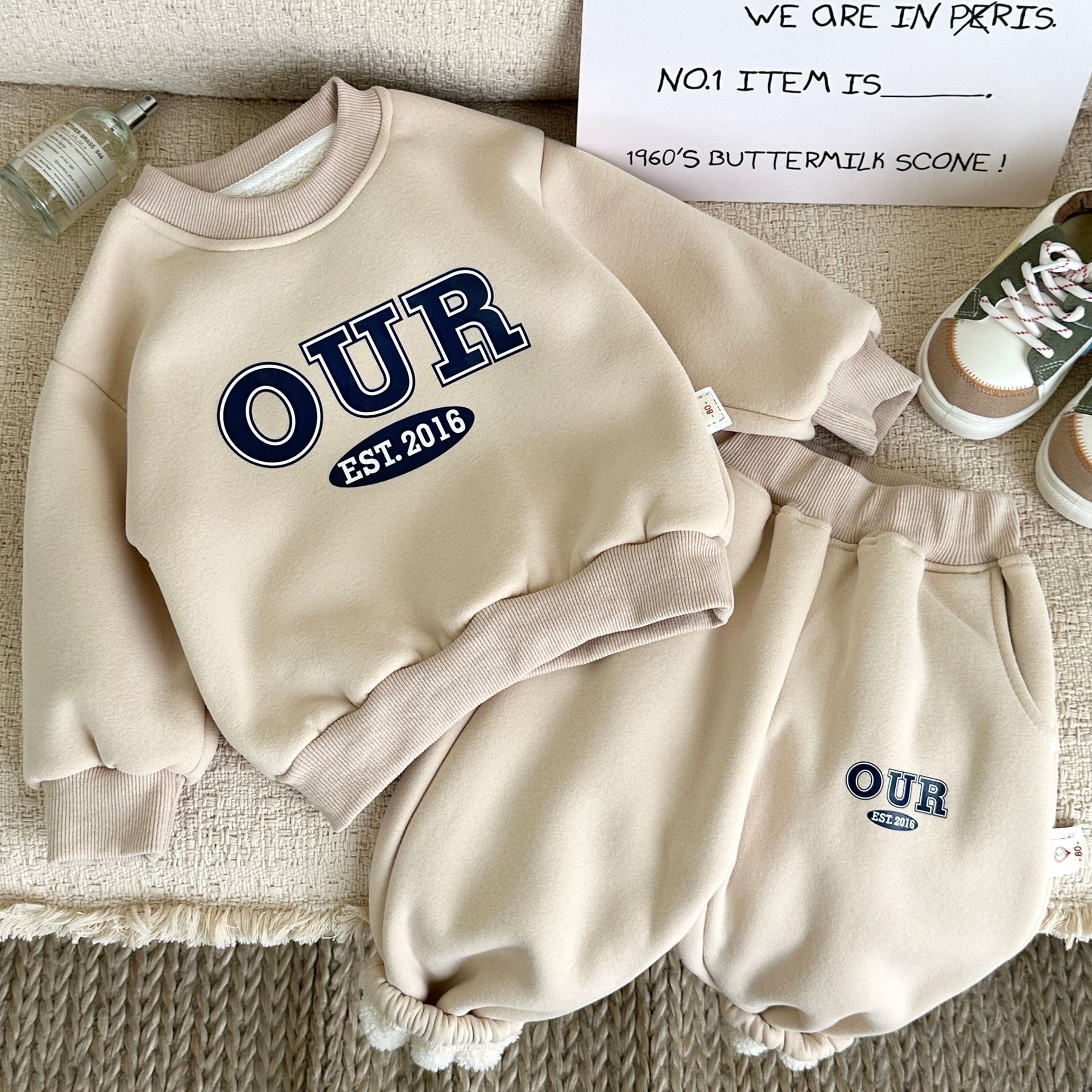 New Arrival Winter Autumn Kids Hoodies Suits 2pcs Letter Print Thickening Casual Boys Clothing Sets