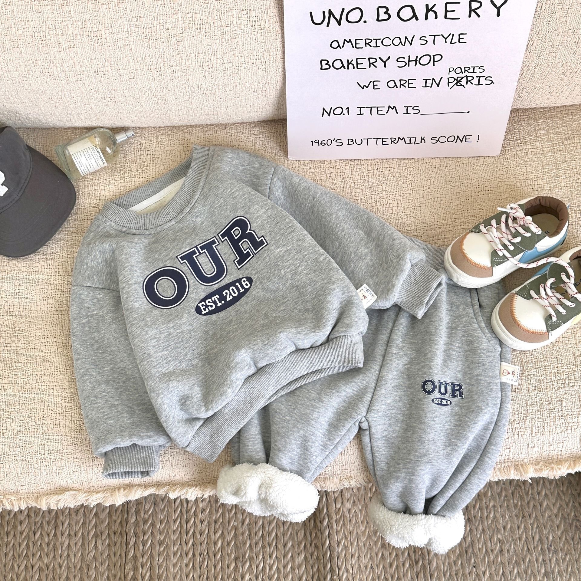 New Arrival Winter Autumn Kids Hoodies Suits 2pcs Letter Print Thickening Casual Boys Clothing Sets