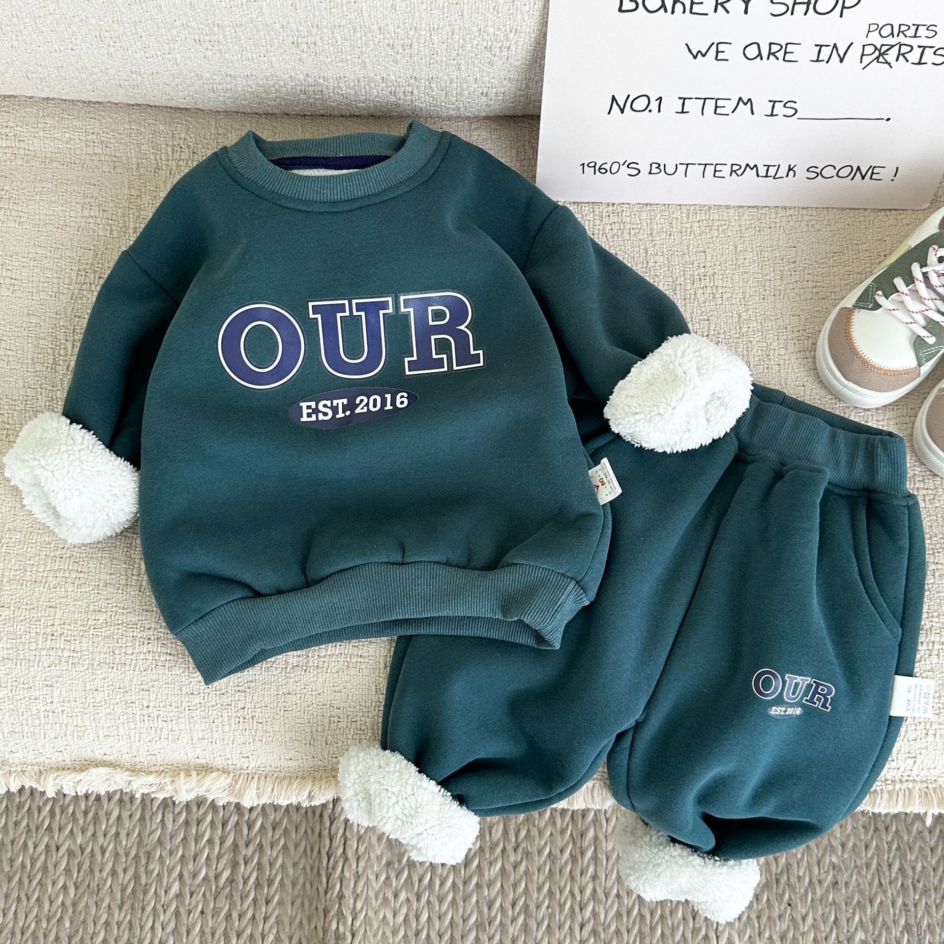 New Arrival Winter Autumn Kids Hoodies Suits 2pcs Letter Print Thickening Casual Boys Clothing Sets