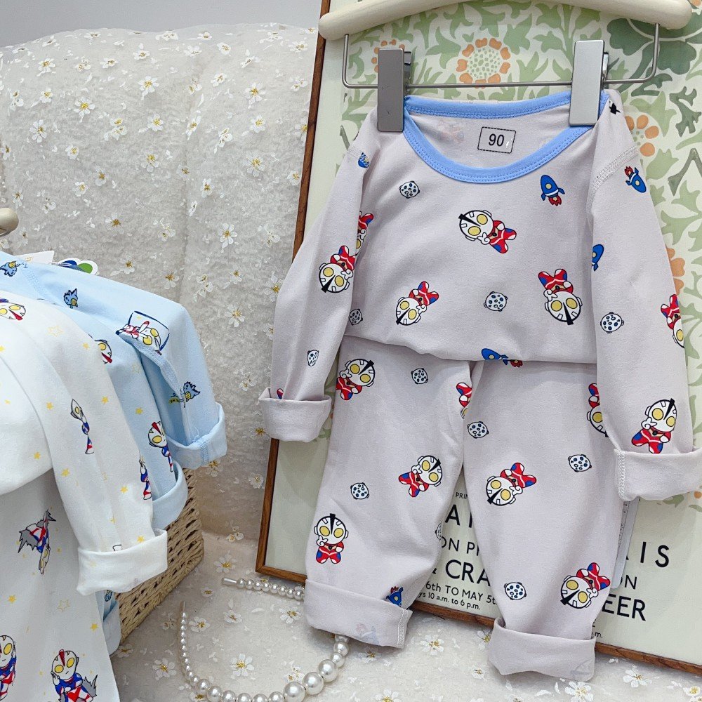 Autumn Winter Children's Casual Long-Sleeved Pants Two-Piece Set Cotton Home Wear for Kids Minimum Order 4pcs