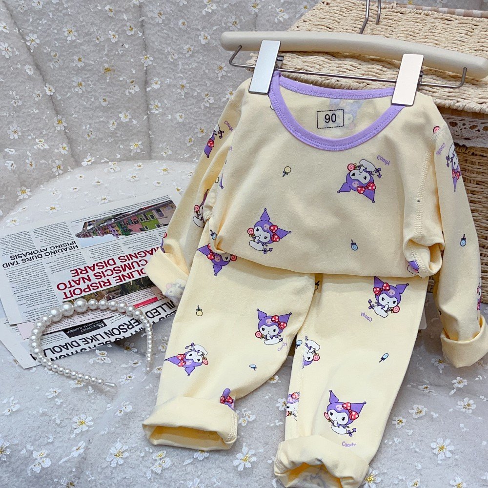 Autumn Winter Children's Casual Long-Sleeved Pants Two-Piece Set Cotton Home Wear for Kids Minimum Order 4pcs