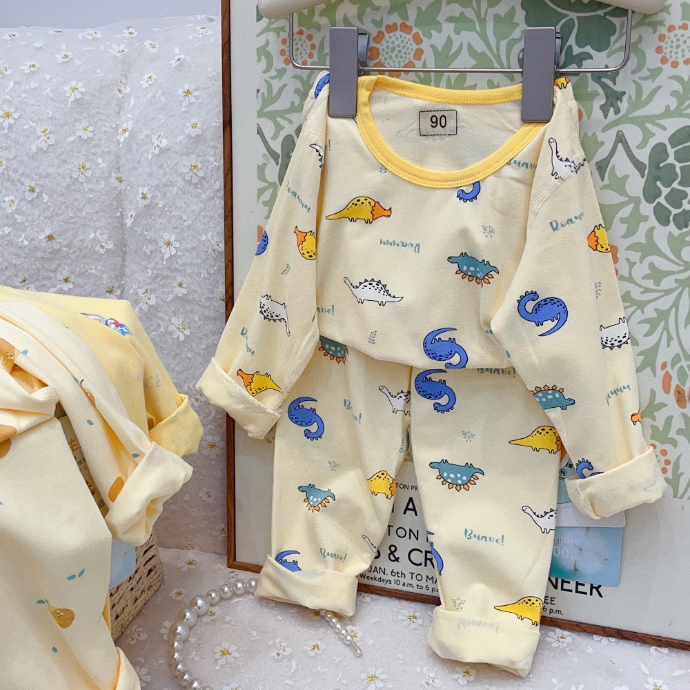 Autumn Winter Children's Casual Long-Sleeved Pants Two-Piece Set Cotton Home Wear for Kids Minimum Order 4pcs